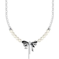 THOMAS SABO Kette mit Anhänger Schleifen-Kette mit Perlen Lovely Romance, KE2295-167-11-L45V, mit Zirkonia (synth) - mit Süßwasserzuchtperle silberfarben|schwarz