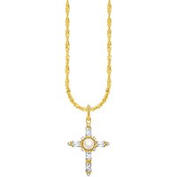 THOMAS SABO Kette mit Anhänger Cross Romance, KE2296-167-11-L45V, -14-L45V, KE2296-445-14-L45V, mit Zirkonia (synth) - mit Süßwasserzuchtperle goldfarben|gelb