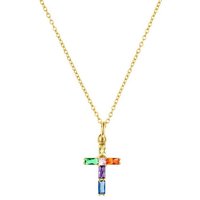 s.Oliver Kette mit Anhänger Halskette Kreuz Regenbogen bunt, 2035509, mit Zirkonia (synth) blau|rosa|lila|goldfarben|grün|bunt|gelb