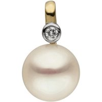 JOBO Perlenanhänger Anhänger mit Perle, 585 Gold mit Süßwasser-Zuchtperle und Diamant gelb|goldfarben