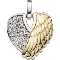 JOBO Flügelanhänger Anhänger Herz Engelsflügel, 925 Silber bicolor vergoldet mit Zirkonia silberfarben