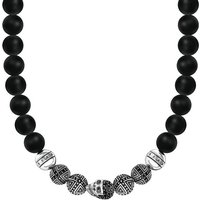 THOMAS SABO Kette ohne Anhänger Obsidian Kette Totenkopf-Design & Kreuze,Beadskette,KE1100-159-11-L70, mit Zirkonia (synth), Obsidian schwarz|silberfarben