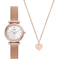 Fossil Quarzuhr CARLIE MINI ES5314SET, (Set, 2-tlg., mit Kette), Armbanduhr, Damenuhr, ideal auch als Geschenk, Edelstahlarmband goldfarben