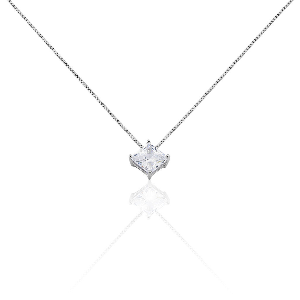 🦚 Damen Collier Silber 925 Zirkonia Viereck, Collier mit Stein