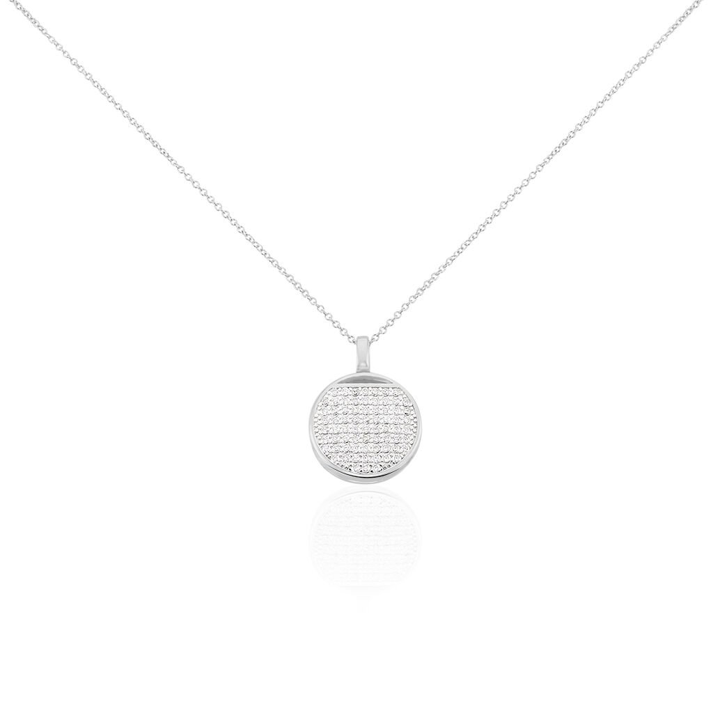 🦚 Damen Collier Silber 925 Zirkonia Kreis Rund 2 Ov, Collier mit Stein