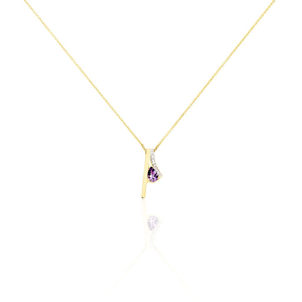 🦚 Damen Halskette Gold 375 Amethyst Zirkonia, Collier mit Stein