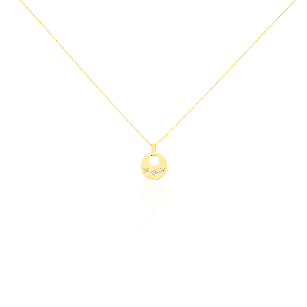 🦚 Damen Collier Gold 375 Zirkonia Stern Kreis Heike, Collier mit Stein