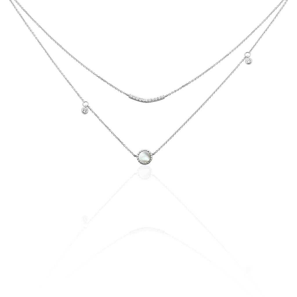 🦚 Damen Collier Weißgold 375 Perlmutt Perlmutt Ball Pink, Collier mit Stein