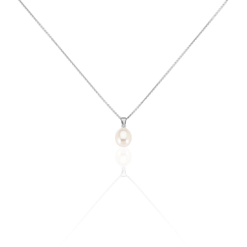 🦚 Damen Halskette Silber 925 Zuchtperle 8-9mm, Collier mit Stein