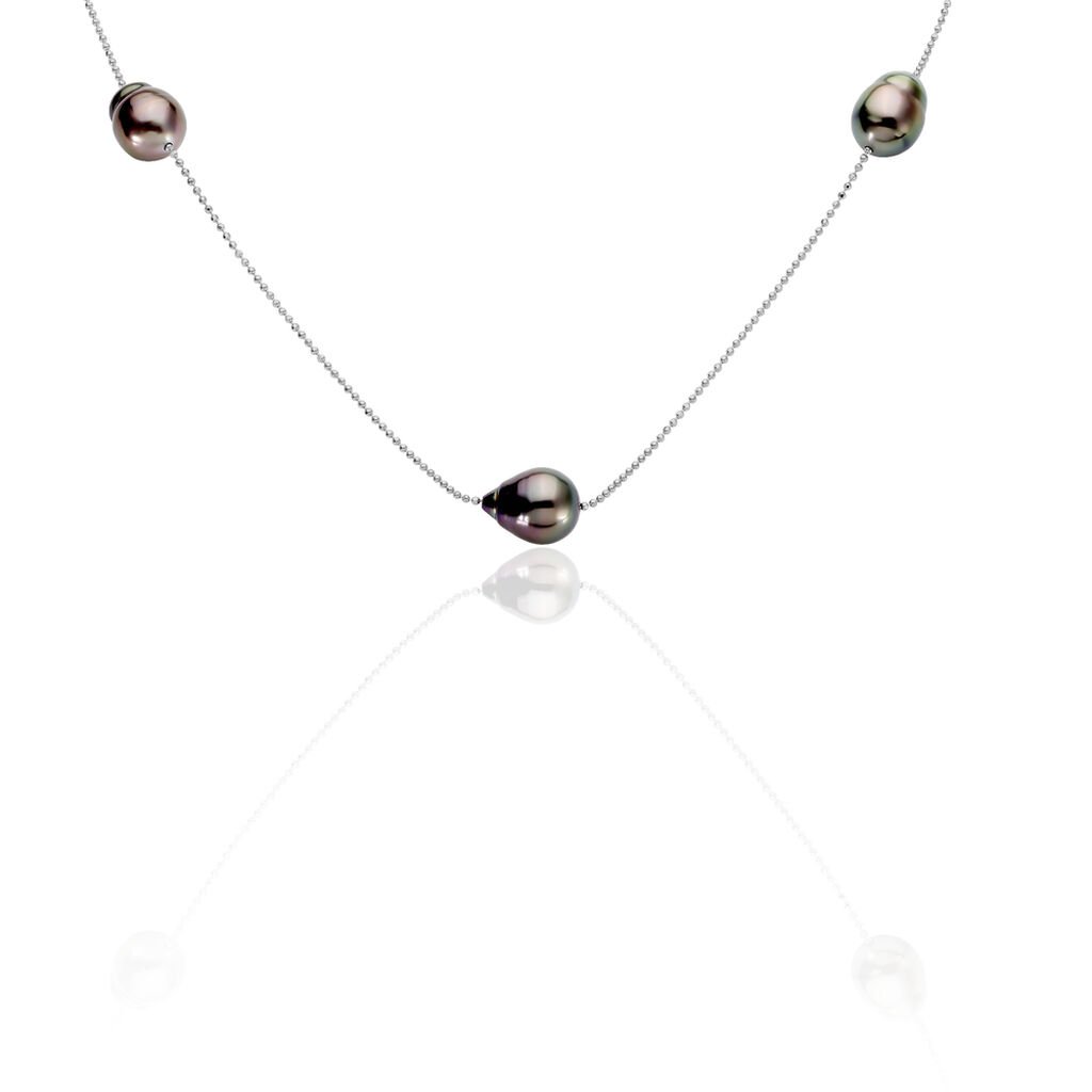 🦚 Damen Halskette Silber 925 Tahitiperlen 8-10mm, Collier mit Stein