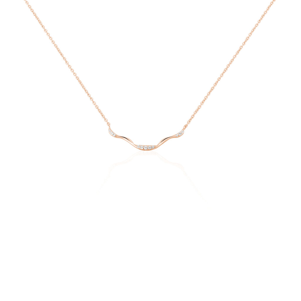 🦚 Damen Collier Silber rosevergoldet 925 Zirkonia Wave, Collier mit Stein