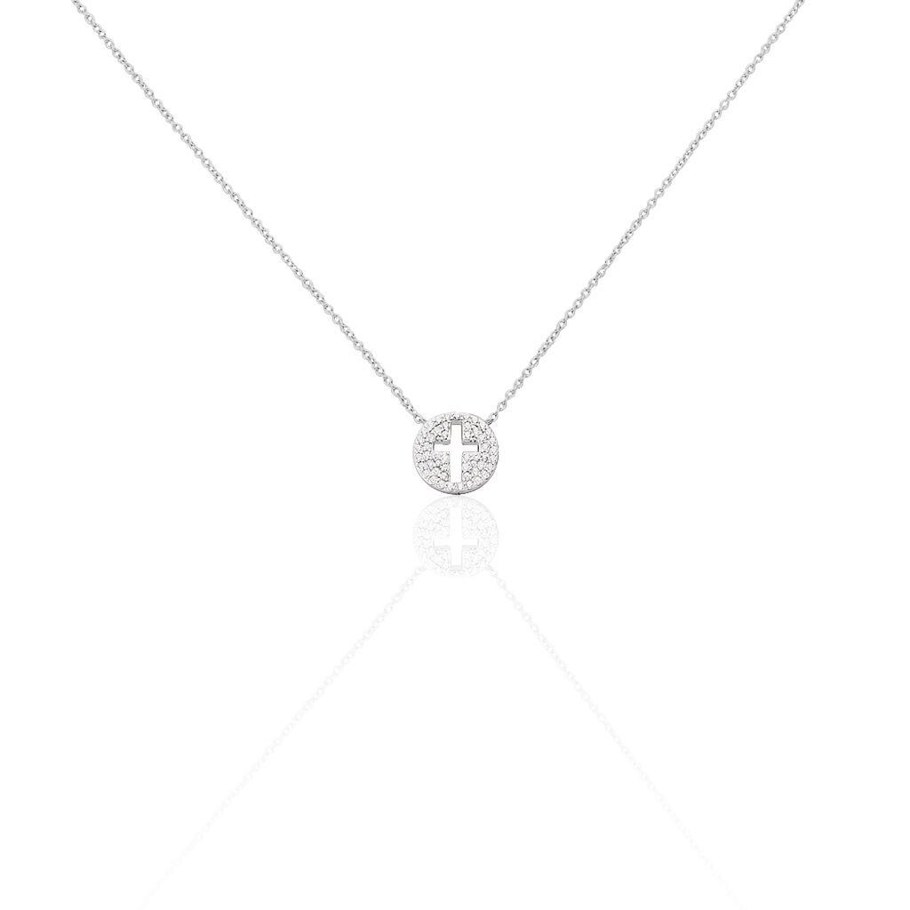 🦚 Damen Halskette Silber 925 Zirkonia Kreuz, Collier mit Stein