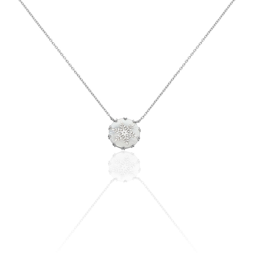 🦚 Damen Halskette Silber 925 Perlmutt , Collier mit Stein