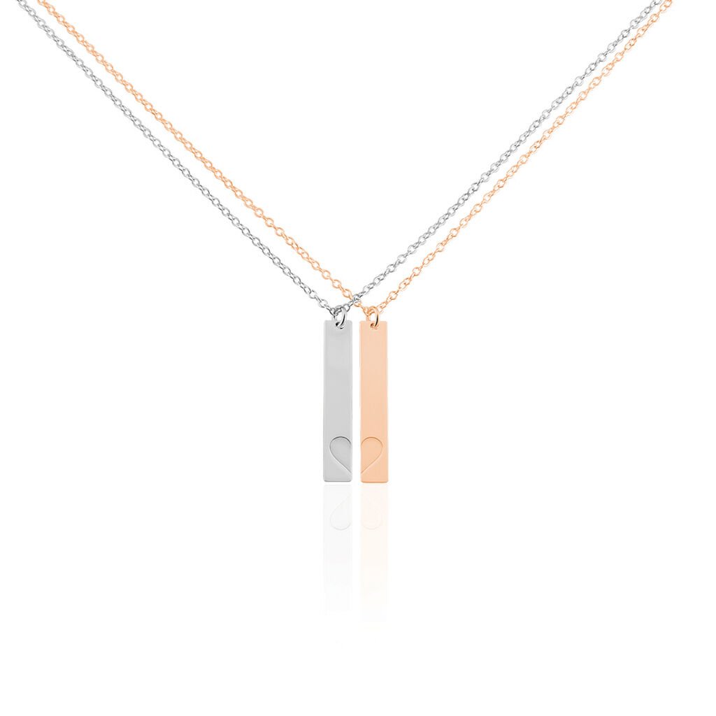 🦚 Freundschaftskette Silber 925 Bicolor Herz, Collier ohne Stein