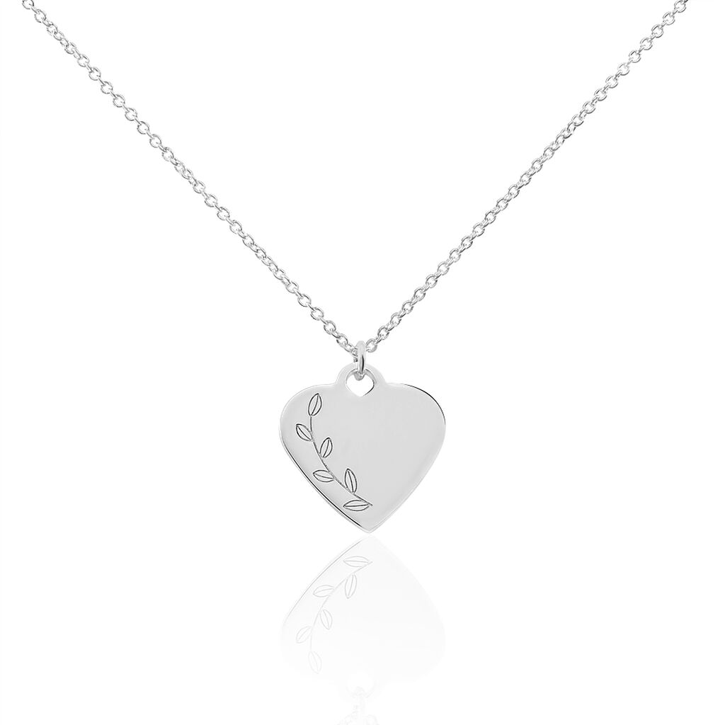 🦚 Damen Halskette Silber 925 Rhodiniert Gravur Herz, Collier ohne Stein