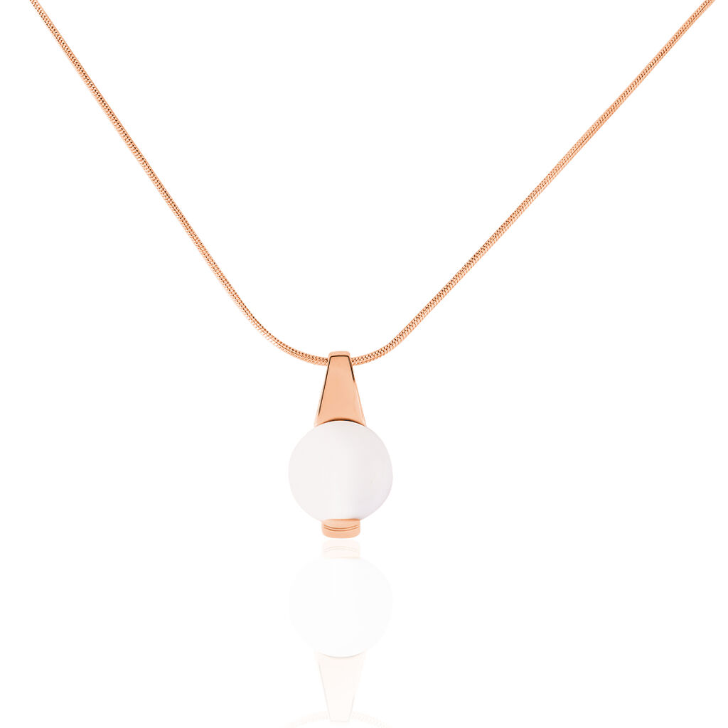 🦚 Damen Collier Edelstahl rosevergoldet Achat Weiß 2,5ct Ball Filipinka, Collier mit Stein
