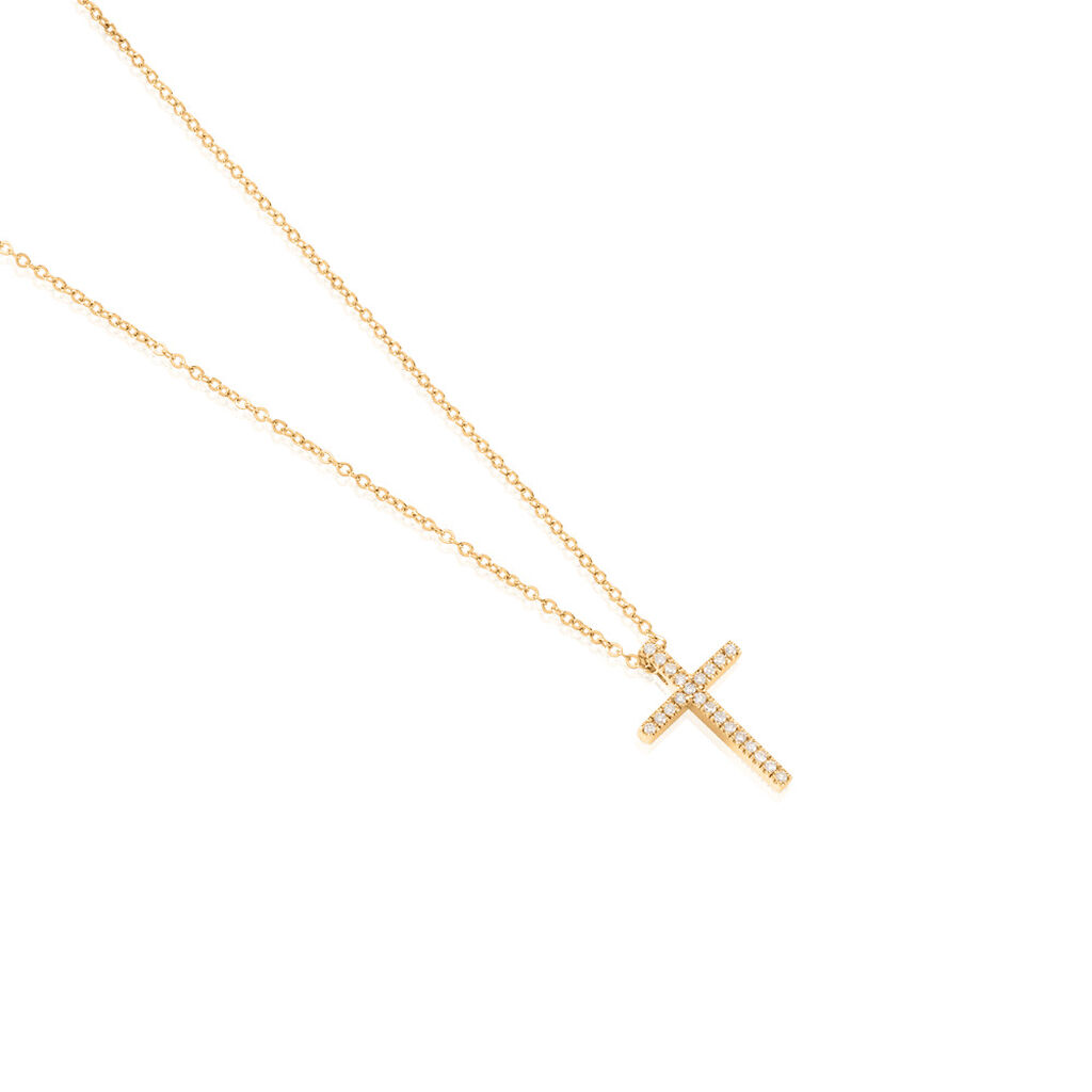 🦚 AZARIA Damen Collier Gold 585 (14 Karat) Diamant Weiß 0,08 ct Kreuz, Collier mit Stein