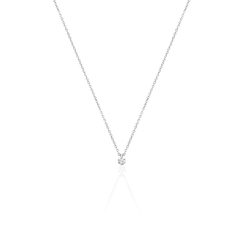 🦚 MONOPOLI Damen Collier Weißgold 585 (14 Karat) Diamant Weiß 0,11 ct, Collier mit Stein