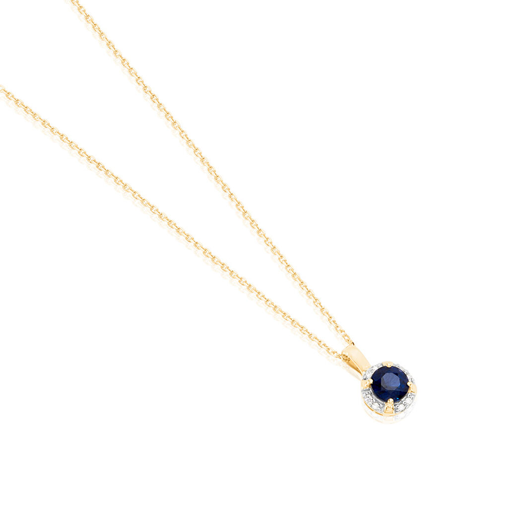 🦚 ODARIKE Damen Collier Gold 585 (14 Karat) Saphir Blau 0,6 ct Kreis B 4 mm, Collier mit Stein