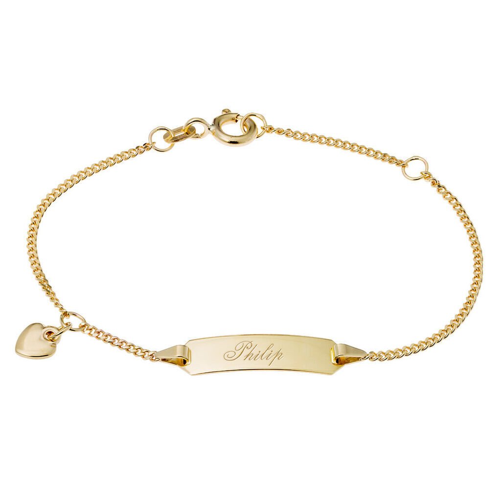🦚 PANZER ID Kinder ID Armband Gold 585 (14 Karat) Herz, ID Armband ohne Stein