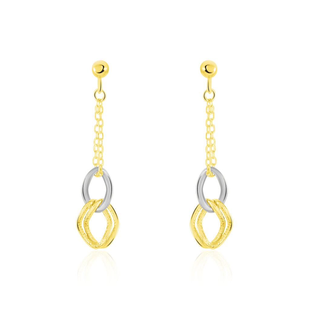 🦚 LOUISA Damen Ohrringe Lang Gold Bicolor 375 (9 Karat) Kettenglieder, Ohrringe Lang ohne Stein