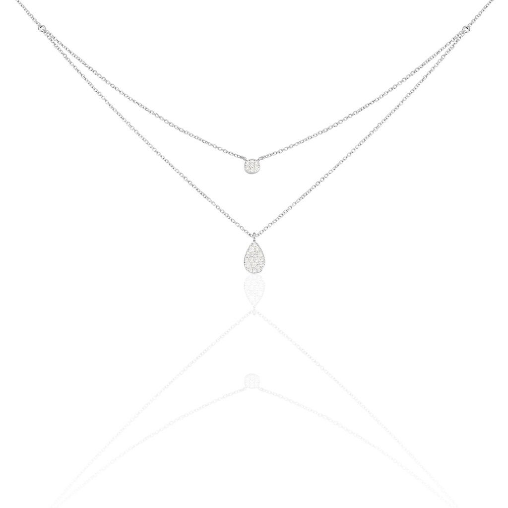 🦚 Damen Collier Weißgold 375 (9 Karat) Diamant Weiß 0,02 ct Tropfen, Collier mit Stein