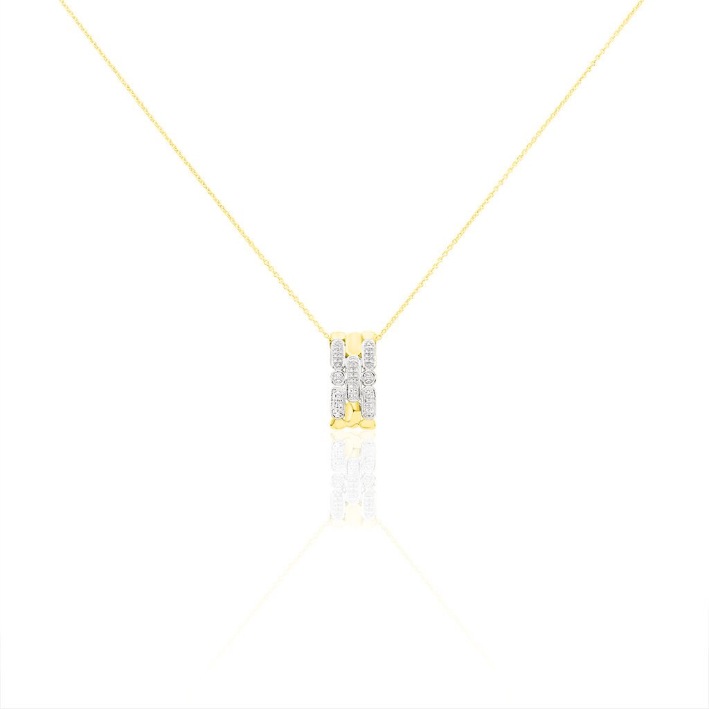 🦚 ETTA Damen Collier Gold 375 (9 Karat) Diamant Weiß 0,14 ct Barren, Collier mit Stein