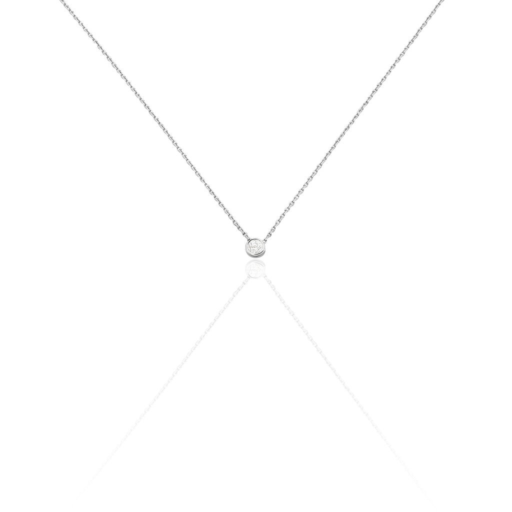 🦚 Delicate Damen Collier Weißgold 375 (9 Karat) Diamant Weiß 0,05 ct Barren, Collier mit Stein
