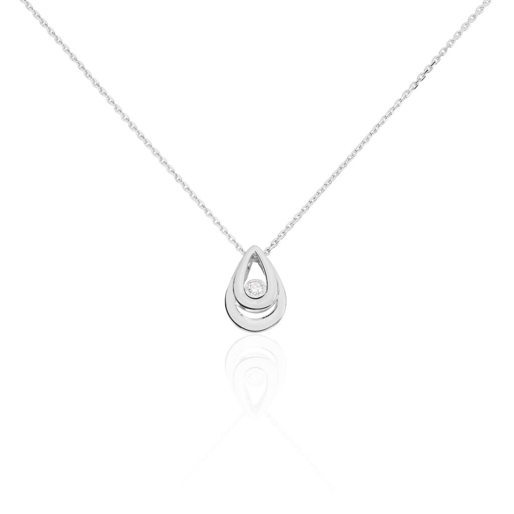 🦚 LINDIA Damen Collier Weißgold 375 (9 Karat) Diamant Weiß 0,03 ct Tropfen, Collier mit Stein