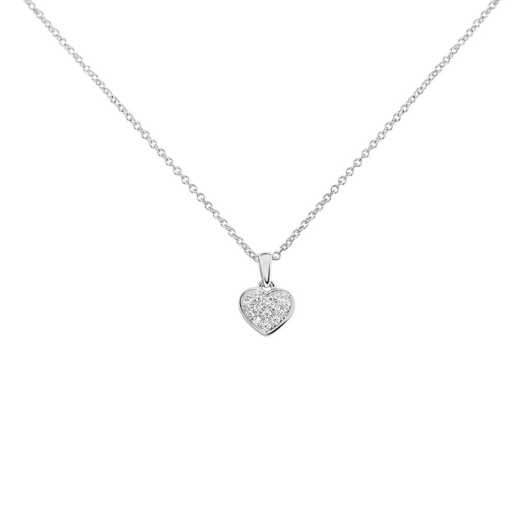 🦚 ABA Damen Collier Weißgold 375 (9 Karat) Diamant Weiß 0,05 ct Herz, Collier mit Stein