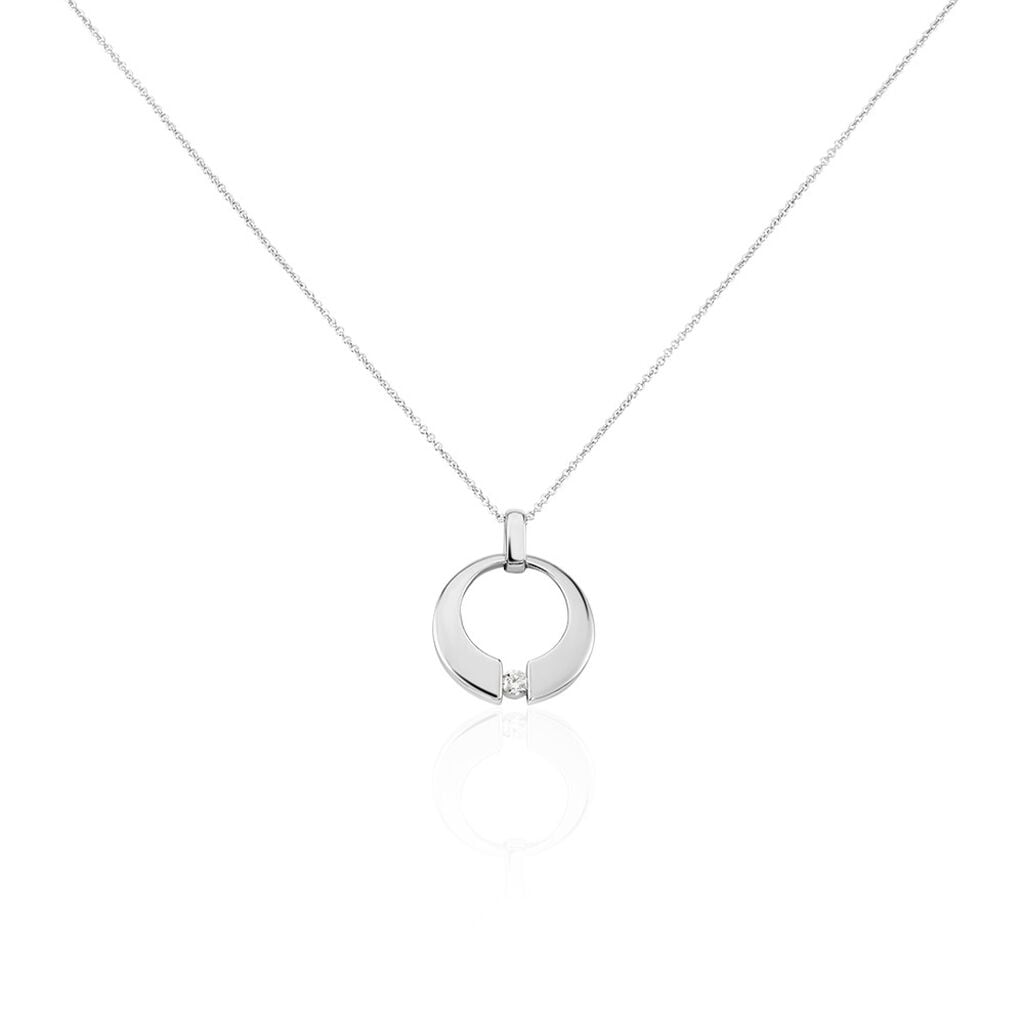 🦚 Valencia Damen Collier Weißgold 375 (9 Karat) Diamant Weiß 0,08 ct Kreis, Collier mit Stein