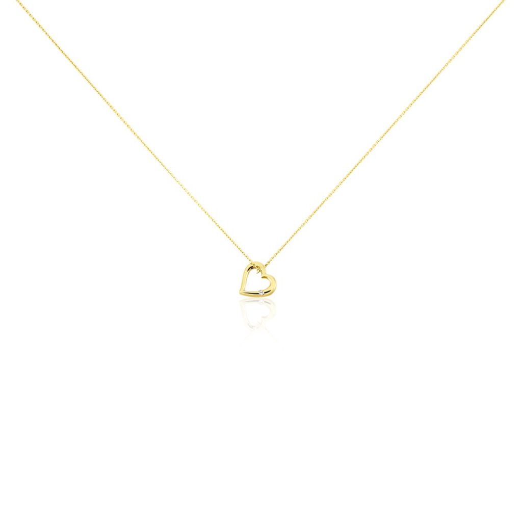 🦚 Herz Easy Damen Collier Gold 375 (9 Karat) Diamant Weiß 0,01 ct Herz B 0,7 mm, Collier mit Stein