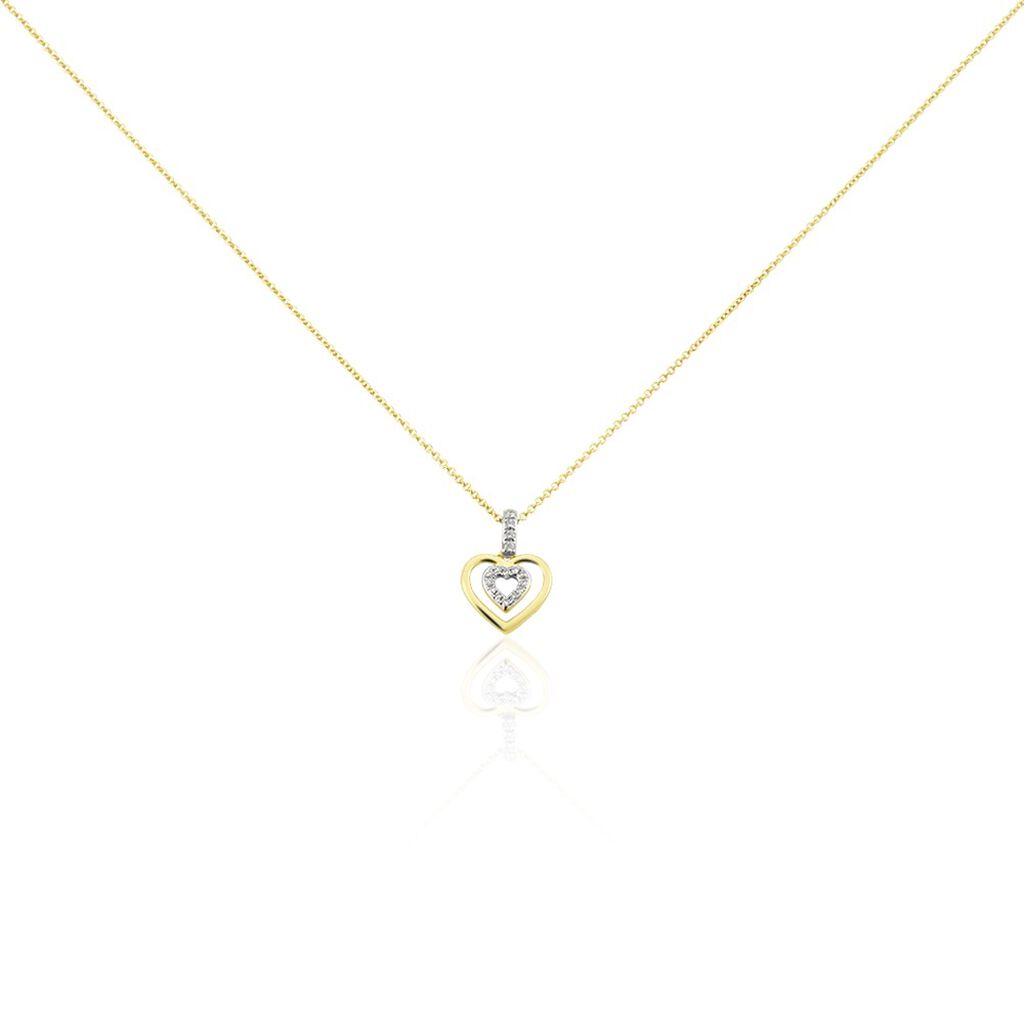 🦚 Herz in Herz Damen Collier Gold 375 (9 Karat) Diamant Weiß 0,03 ct Herz B 0,95 mm, Collier mit Stein