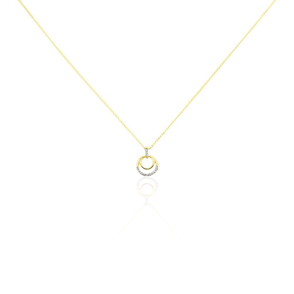 🦚 ATLANTA Damen Collier Gold 375 (9 Karat) Diamant Weiß 0,05 ct Kreis, Collier mit Stein