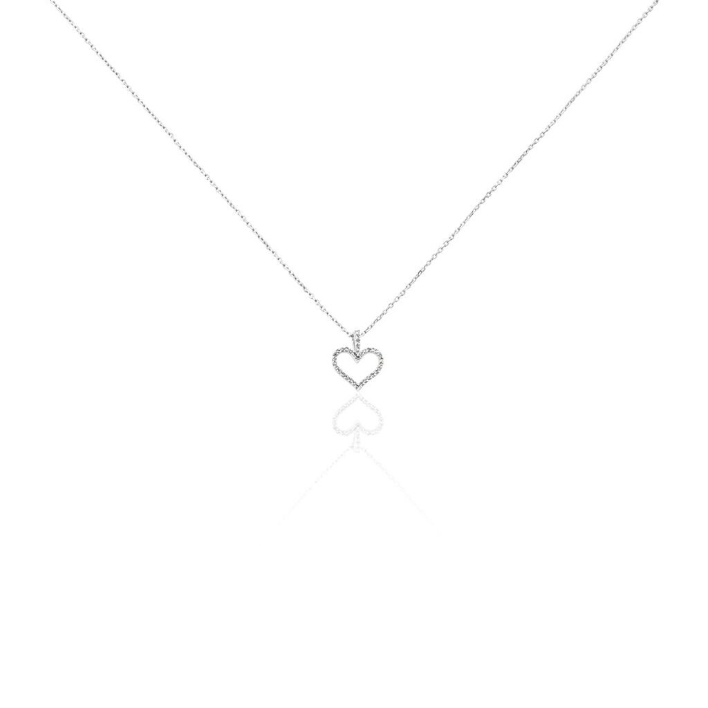 🦚 Herz Glamour Damen Collier Weißgold 375 (9 Karat) Diamant Weiß 0,06 ct Herz, Collier mit Stein