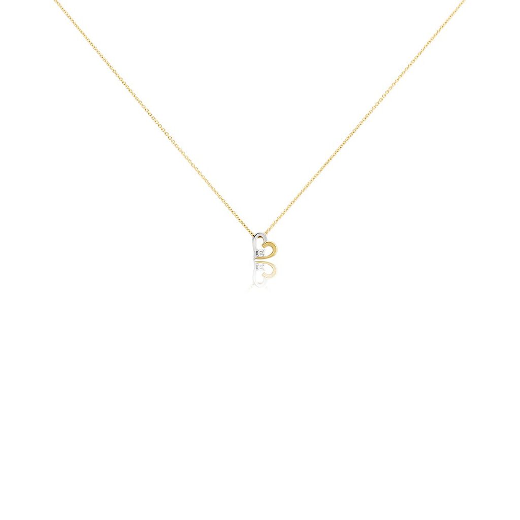🦚 Herz Agnese Damen Collier Gold Bicolor Gold/Silber 375 (9 Karat) Diamant Weiß 0,020 ct Herz, Collier mit Stein