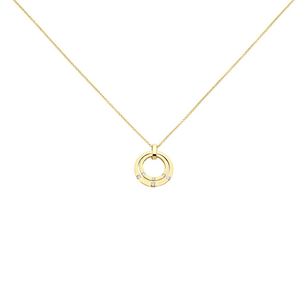 🦚 AMBRE Damen Collier Gold 375 (9 Karat) Diamant Weiß 0,17 ct B 16,6 mm, Collier mit Stein