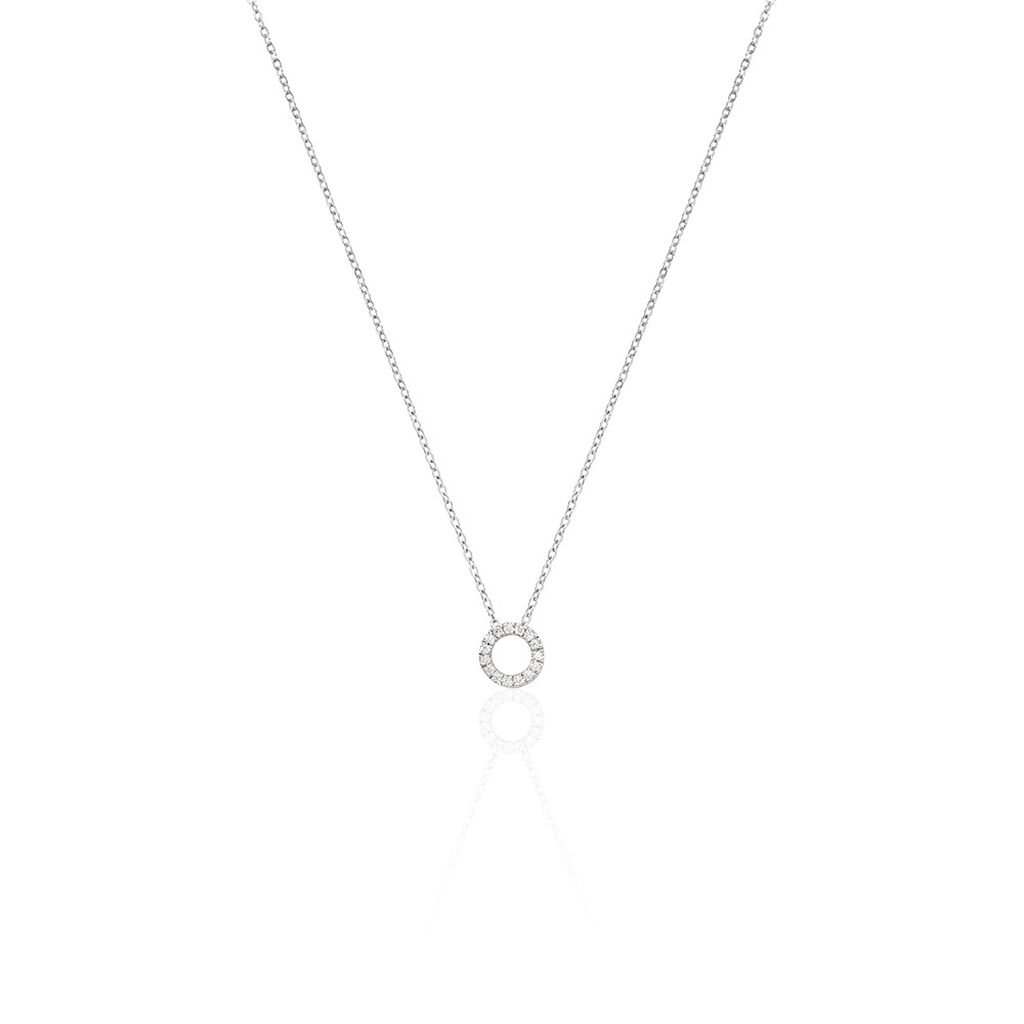 🦚 GWEN Damen Collier Weißgold 375 (9 Karat) Diamant Weiß 0,05 ct Kreis, Collier mit Stein