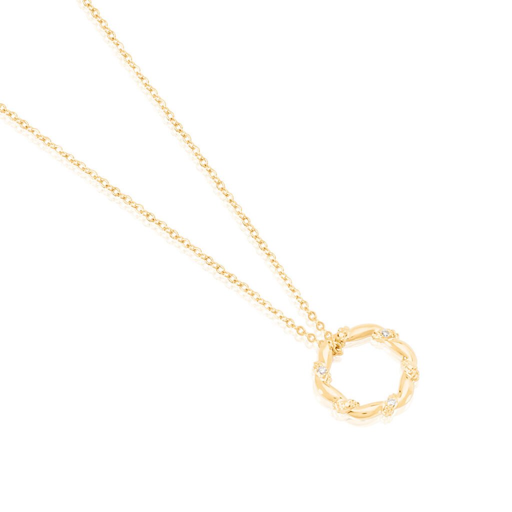 🦚 VADA Damen Collier Gold 375 (9 Karat) Diamant Weiß 0,03 ct Kreis, Collier mit Stein