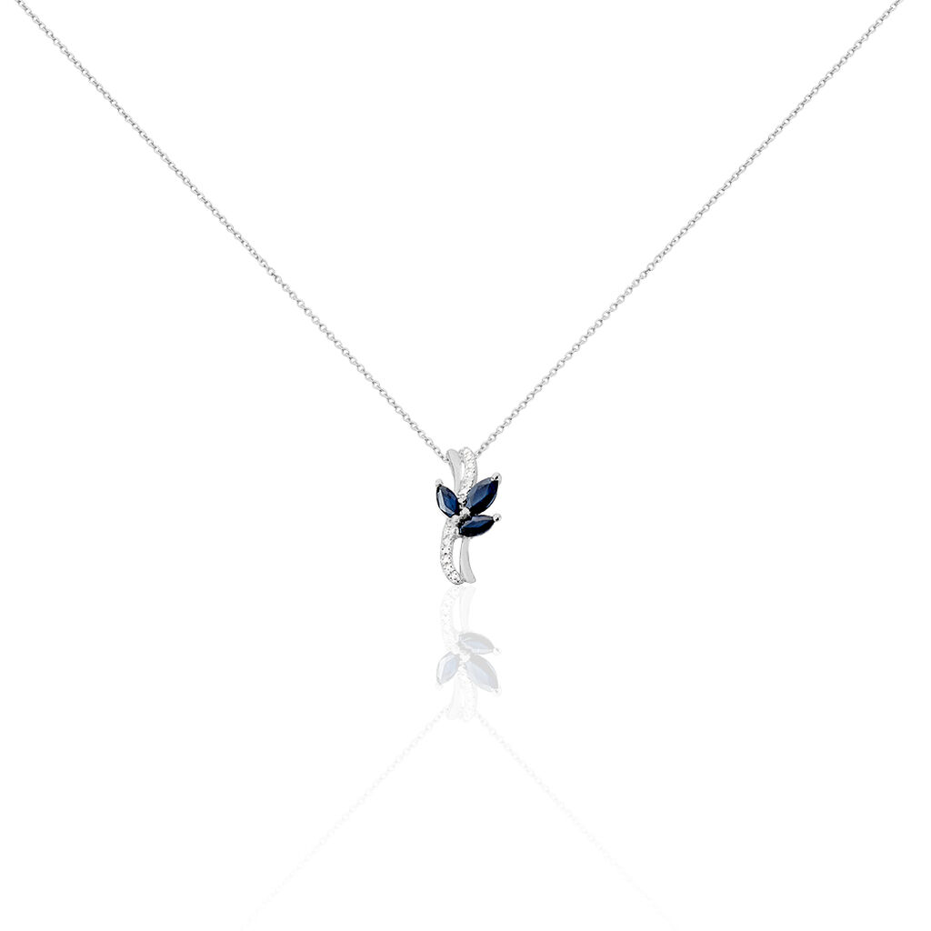 🦚 ANGIE Damen Collier Weißgold 375 (9 Karat) Saphir Blau 0,01 ct Welle, Collier mit Stein