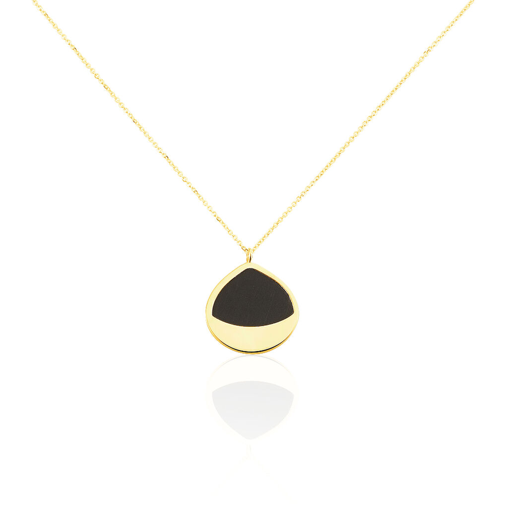 🦚 IAKKA Damen Collier Gold 375 (9 Karat) Onyx Schwarz Kreis, Collier mit Stein