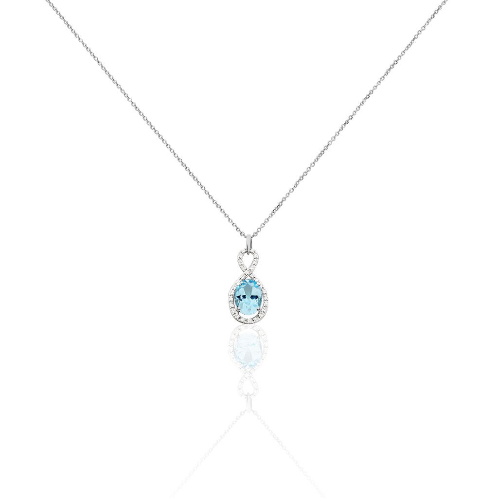 🦚 PASSION Damen Collier Weißgold 375 (9 Karat) Topas Blau 1,46 ct Oval, Collier mit Stein