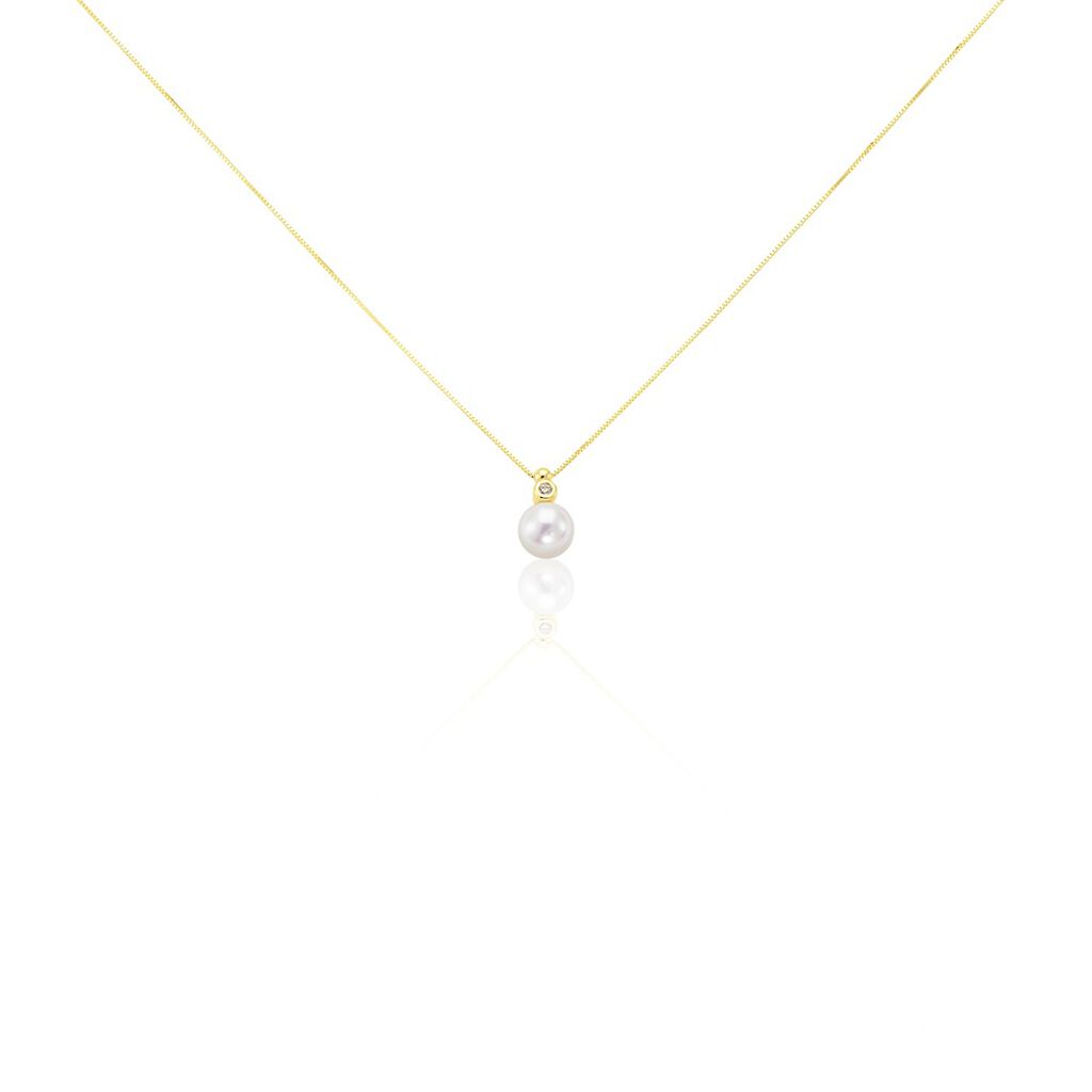 🦚 WILLOW Damen Collier Gold 375 (9 Karat) Zuchtperle Weiß, Collier mit Stein