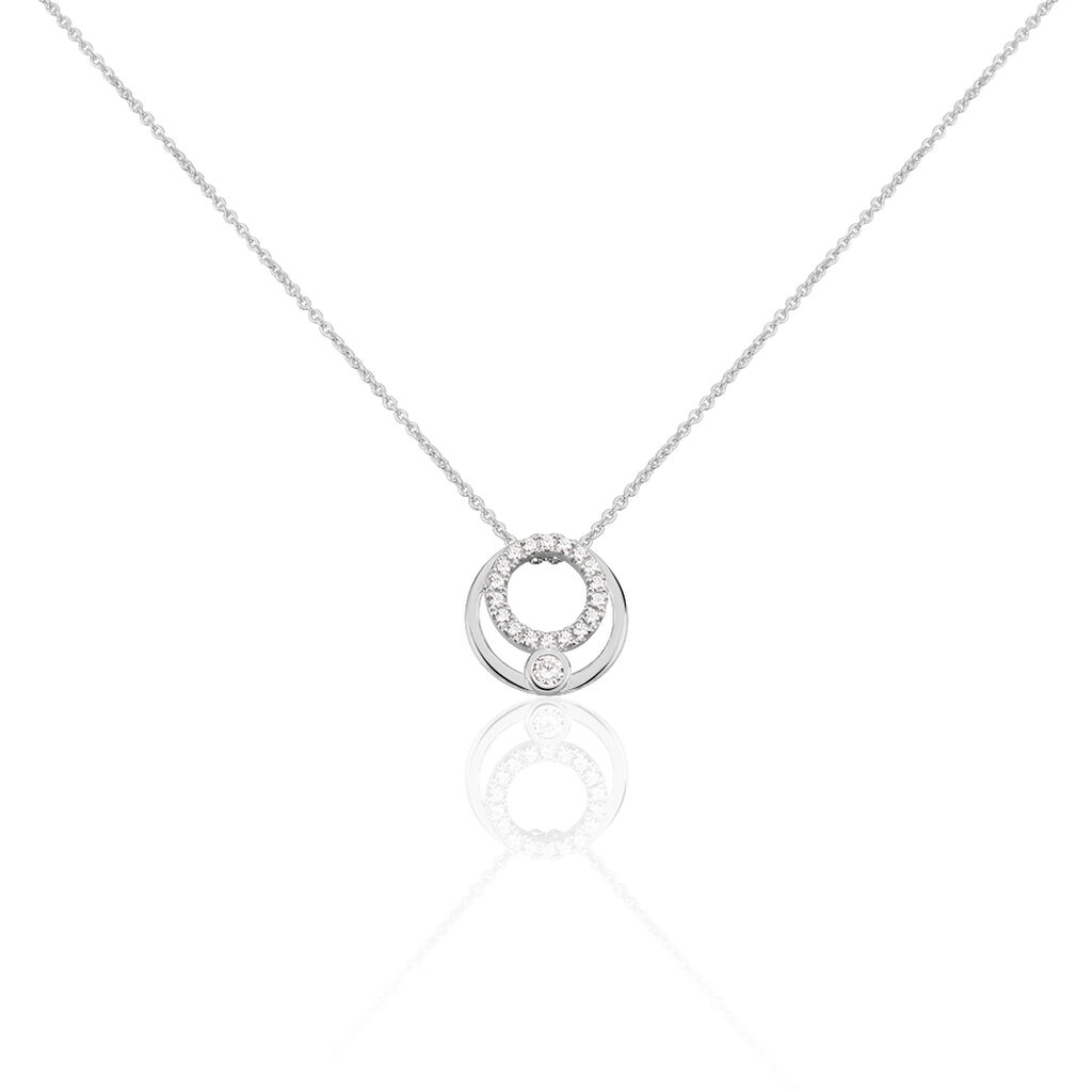 🦚 LAURA Damen Collier Weißgold 375 (9 Karat) Zirkonia Weiß 0,21 ct Kreis, Collier mit Stein