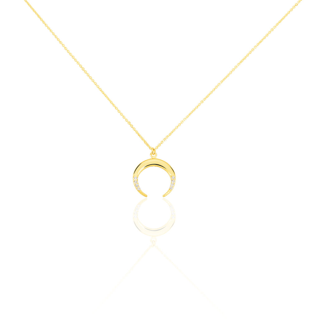 🦚 MOON Damen Collier Gold 375 (9 Karat) Zirkonia Weiß Horn, Collier mit Stein