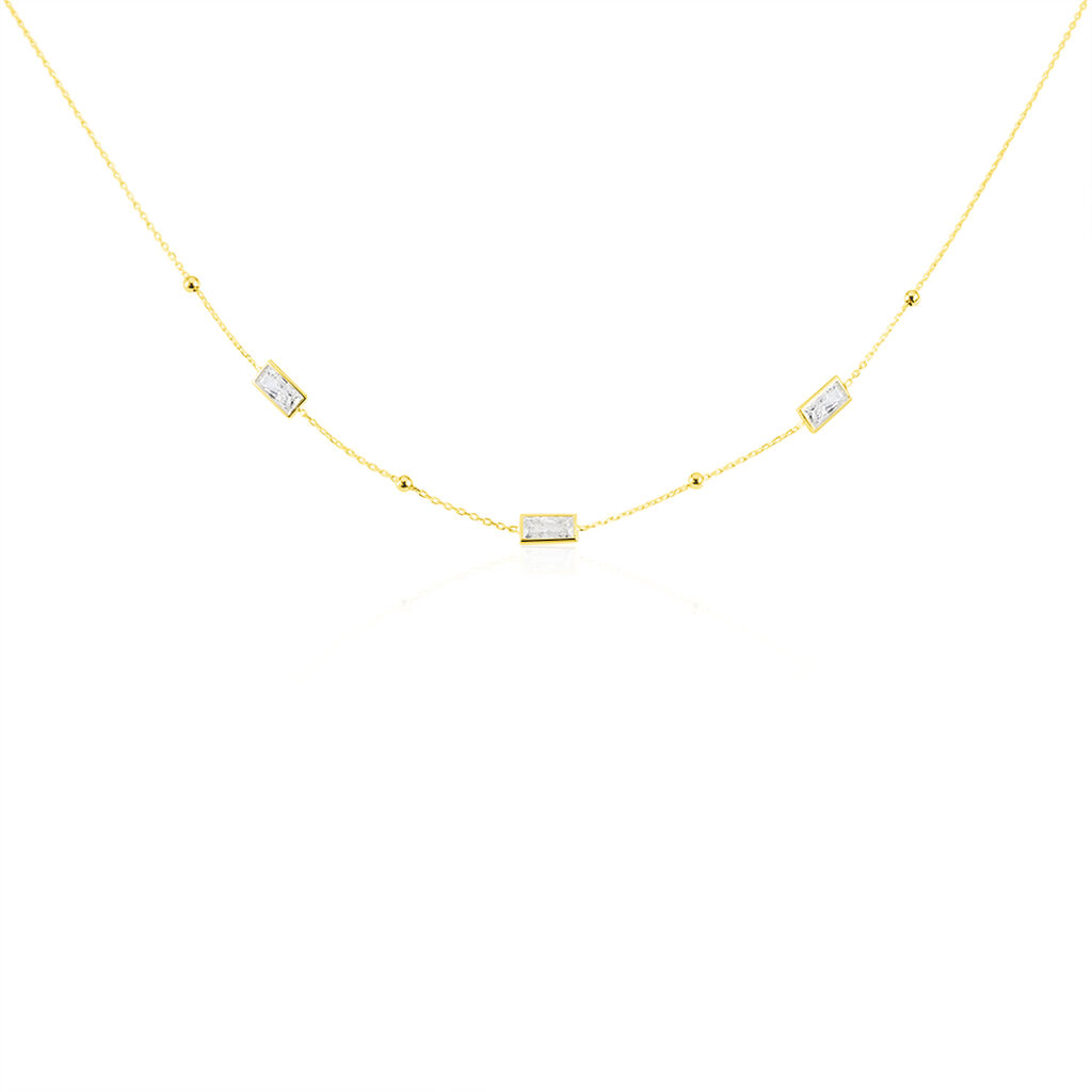 🦚 RAKI Damen Collier Gold 375 (9 Karat) Zirkonia Weiß B 0,25 mm, Collier mit Stein