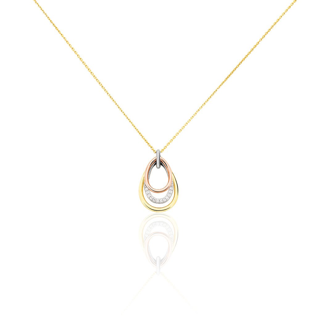 🦚 HILLA Damen Collier Gold Tricolor 375 (9 Karat) Zirkonia Weiß Tropfen, Collier mit Stein