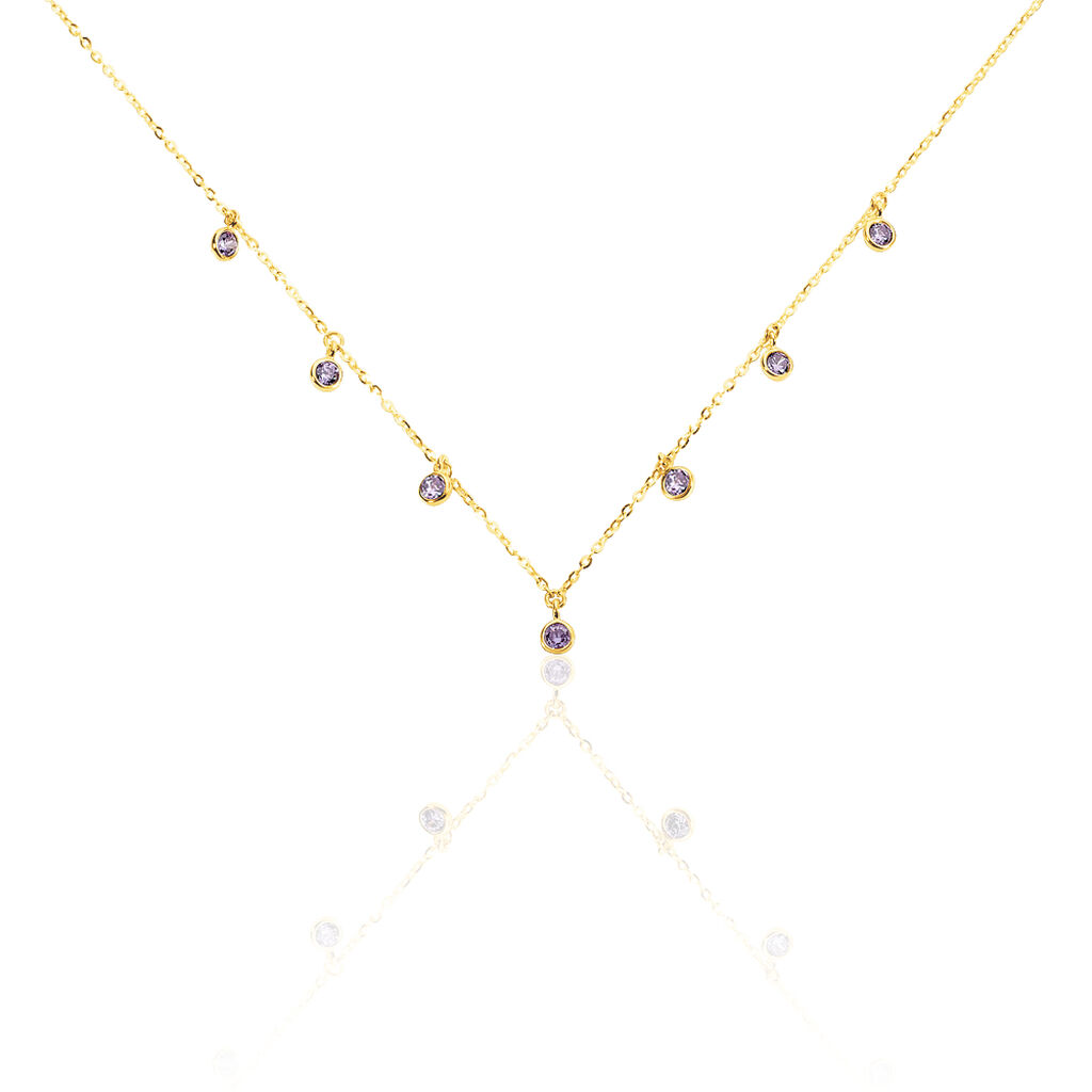 🦚 TALILA 1 Damen Collier Gold 375 (9 Karat) Zirkonia Violett 0,16 ct Kreis, Collier mit Stein