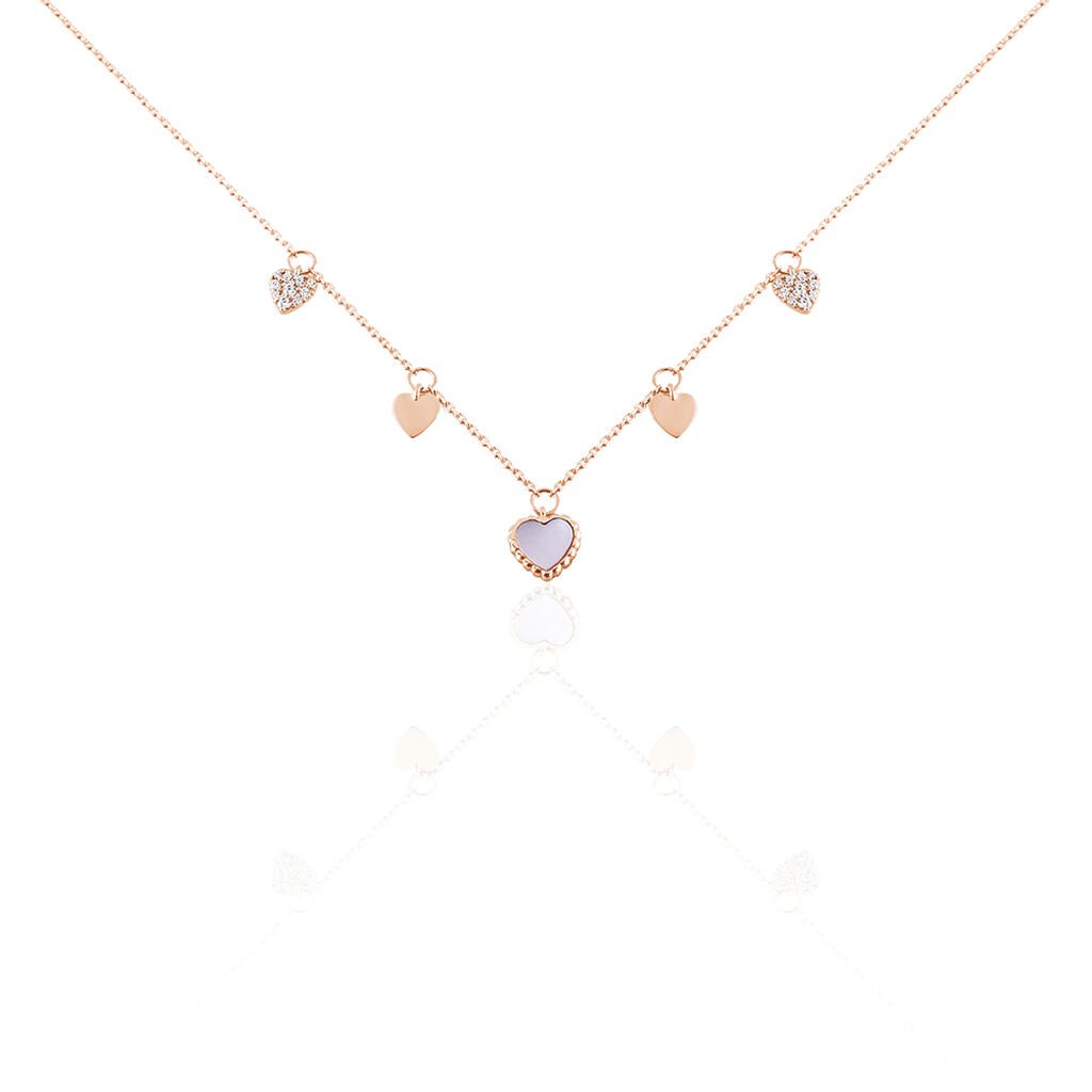 🦚 RHEA Damen Collier Rosegold 375 (9 Karat) Zirkonia Weiß 0,03 ct Herz, Collier mit Stein