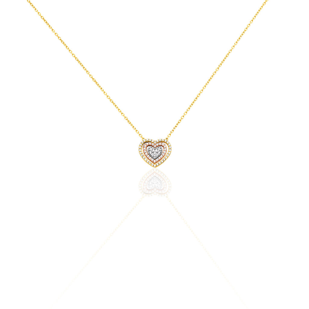 🦚 HERZ Damen Collier Gold Tricolor 375 (9 Karat) Zirkonia Weiß Herz, Collier mit Stein